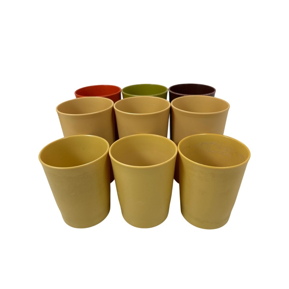 Set Of 9 VTG Tupperware 873 1251 Harvest Gold Orange Green Brown 8 & 12 Oz Cups
